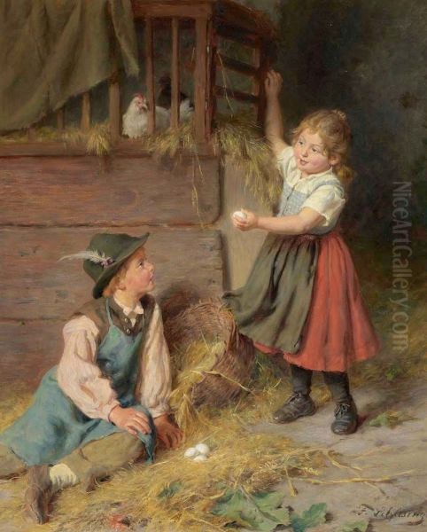 Children collecting eggs - view 1