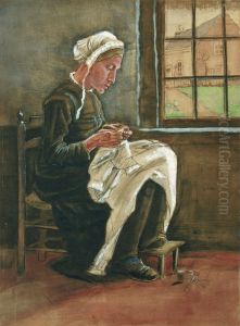 Woman Sewing / Woman sewing by the Window, facing right by Vincent Van Gogh