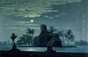 Stage design for an 1815 production of "The Magic Flute". Act 2, scene 3 by Karl Friedrich Schinkel