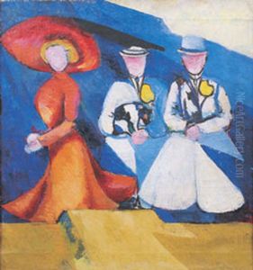 Three women's figures. by Aleksandra Ekster