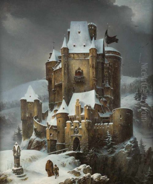 Knight castle in the snow - view 1