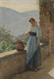 A young Italian woman with a jug. by Niels Frederik Schiottz-Jensen