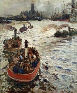 Auf dem Weg zur Arbeit im Hamburger Hafen by Friedrich Kallmorgen