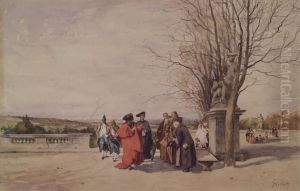 Figures on a Terrace(probably at Pincio in Rome) by Ferdinand Heilbuth