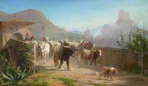 Cattle drive in Italy by Adolf Mackeprang