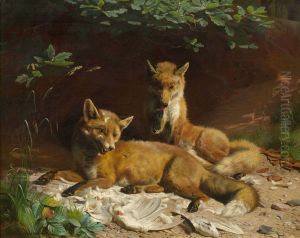 Two foxes by Adolf Mackeprang