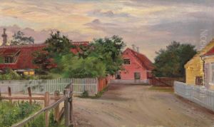 Parti fra Skagen med Brondums Hotel i baggrunden by Anna Ancher