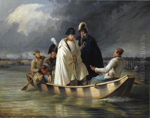 Napoleon leaving the Lobau after the defeat at the Battle of Aspern by Anton von Perger