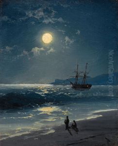 Sailing Ship on a calm sea by Moonlight by Ivan Aivazovsky