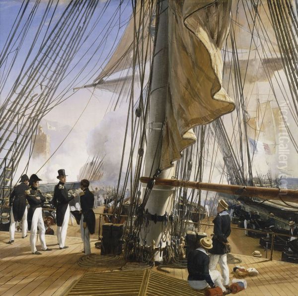 The French fleet forcing the entrance of Tagus River. 11 July 1831. - view 1