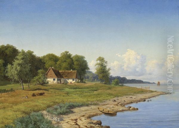 A coastal view from North Zealand with a thatched farmhouse. - view 1