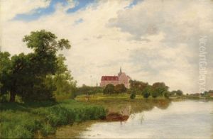 Scene from Tranekaer. In the background the manor and town of Tranekaer.