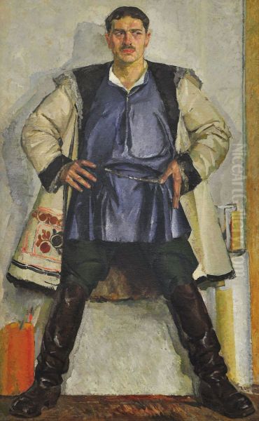 Self-portrait in a white coat - view 1