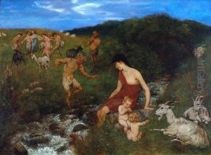 Dammerungszauber (Nymphen und Faune / Nymphen und Faune am Wiesenbach) by Hans Thoma