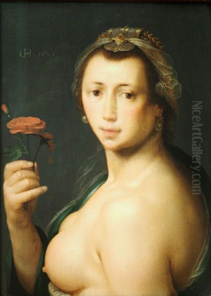 Weiblicher Halbakt mit Rose - view 1