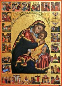 Virgin Glykofilousa with the Akathist Hymn