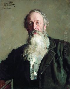 Portrait of Vladimir Vasilievich Stasov, Russian art historian and music critic. by Repin Iliya