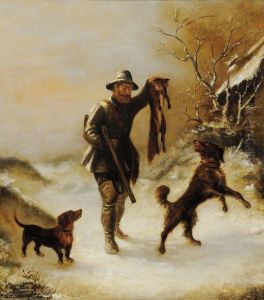 Huntsman with Fox and Hounds in Winter by Victor Zeppenfeld