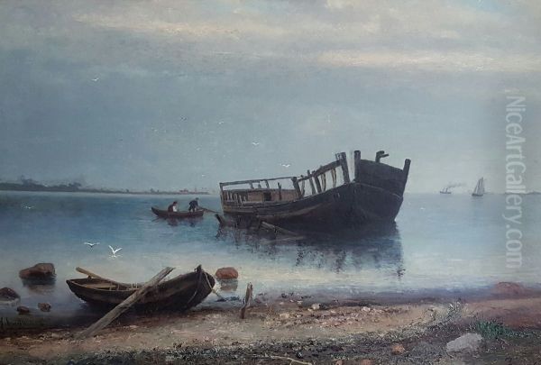 Galeasen "Bertha" av Ljugarn (agare JG Claudelin) som vrak vidLauvikenoch Langbjenne fiskelage - view 1