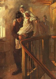 A fireman rescues an old woman. A fireman rescues an old woman.