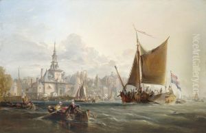 Dutch Vessels Leaving Harbour - Rotterdam In The Distance