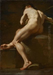 A Male Nude Seen from Behind by Ubaldo Gandolfi