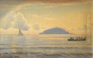 Marine with numerous boats off an island.