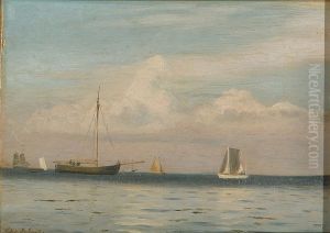 Sailing ships at sea.