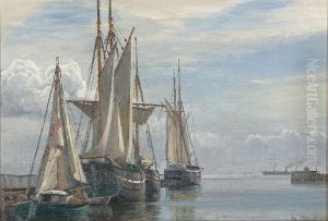 View from the port of Dragor. by Christian Vigilius Blache
