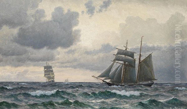 Sailing ships at sea on a cloudy day. - view 1