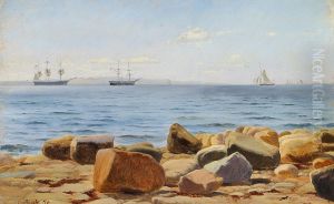 Sailing ships off the coast. by Christian Vigilius Blache