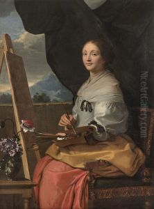 Portrait de Catherine Duchemin a son chevalet