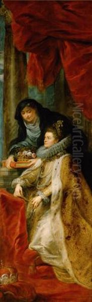 Ildefonso-Altar: Maria erscheint dem Hl. Ildefonso (Mittelteil), Erzherzog Albrecht der VII. (linker Innenflugel) bzw. Infantin Isabella Clara Eugenia (rechter Innenflugel), beide mit ihren Schutzpatronen - view 1