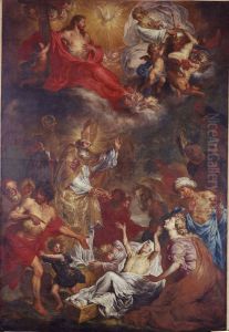 Saint Martin of Tours raises a man from the dead by Godfried Maes