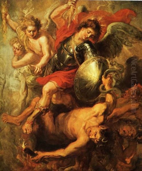 Saint Michael striking down the rebellious angels - view 1