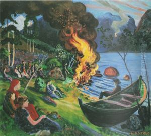 Midsummer Eve Bonfire by Lake Jolstravatnet
