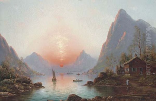 A fjord at sunset. - view 1