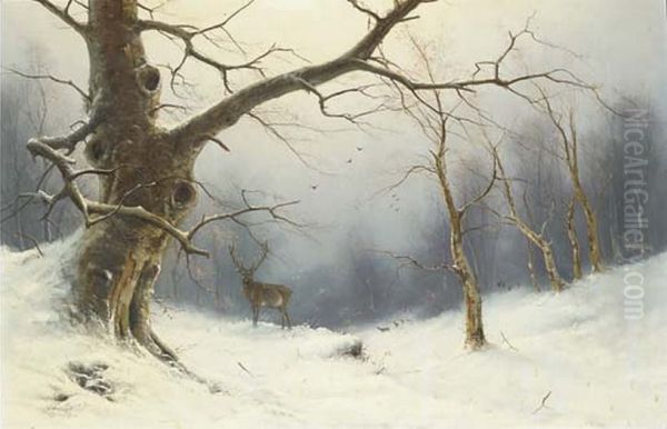 A stag in a winter landscape. - view 1