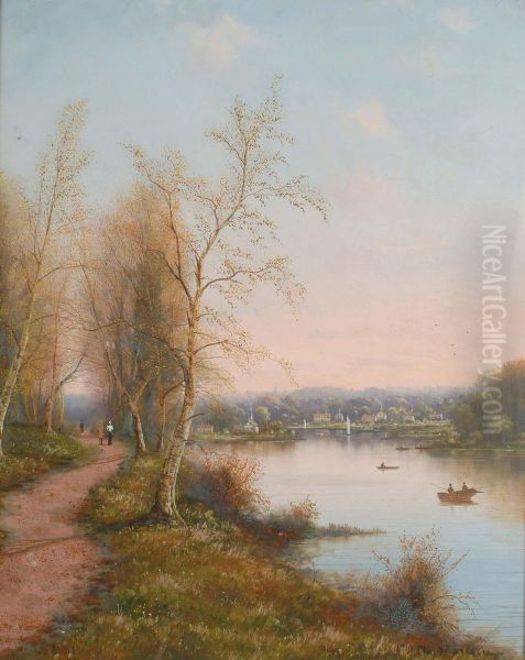 A river landscape with a town in the distance. - view 1