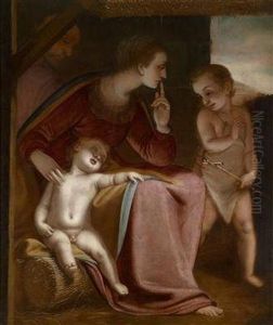 The Holy Family With The Infant John The Baptist by Luca Cambiaso