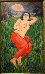 Len,"Nude Beauty"orLady on the Meadowlabel QS:Len,"Lady on the Meadow" by Tetsugoro Yorozu