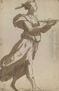 A Female Figure Proffering A Tray A Female Figure Proffering A Tray