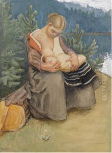 AITI JA LAPSI by Akseli Valdemar Gallen-Kallela
