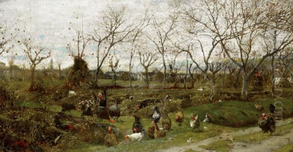 Autumn landscape with turkeys - view 1