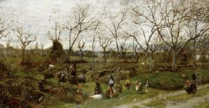 Autumn landscape with turkeys