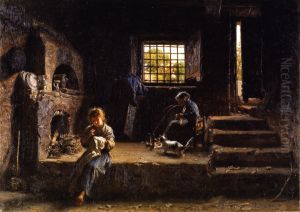 Interno rustico con contadine by Filippo Palizzi