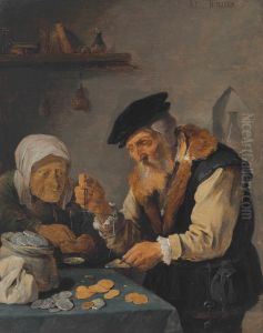 Old man and woman weighing coins by David Teniers the Younger