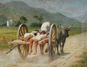 "Scirococo". Sleeping farm labourers on a cart in the midday heat