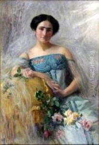 Elegante aux roses. by Ferdinand D'Huart