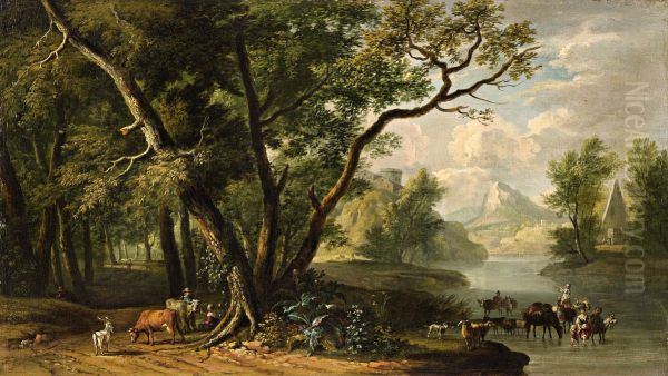 Mountain landscape with shepherds - view 1